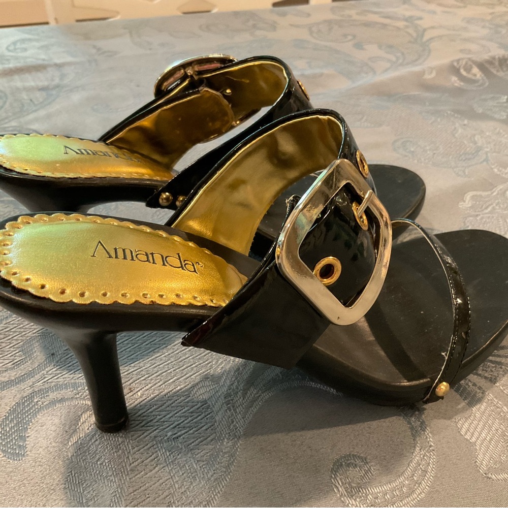 Super Sexy High Heel Buckle Sandal with Gold Detail.